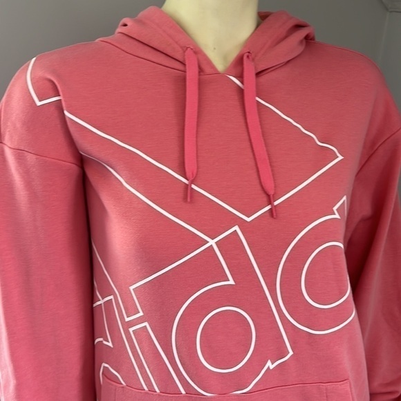ADIDAS Women’s Giant Logo Hoodie Graphic Sweatshirt Pink White M - Picture 2 of 16
